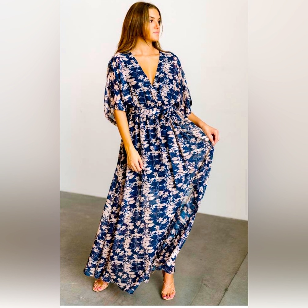 Baltic Born Luca Jacquard Floral Kimono Maxi Dress
